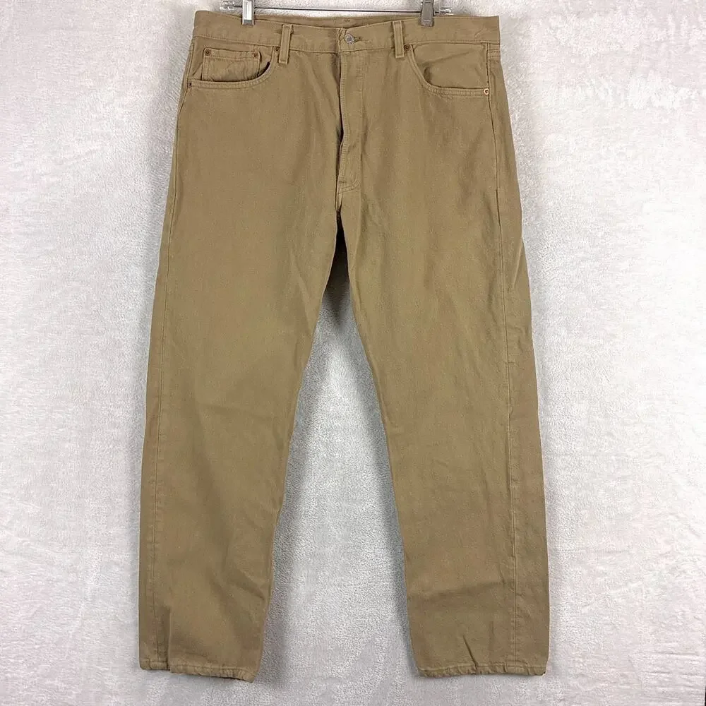 VTG Levis 501 Jeans Men 38x30 (36x30) Beige Button Fly 90s Made in USA 0612